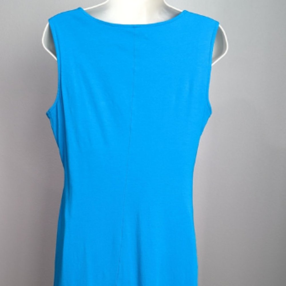 Fit and Flare Blue Azure Sleeveless Midi Dress with Pockets - Picture 4 of 9